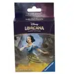 Sleeves Disney Lorcana Chapitre 4 : Blanche Neige. On voit une boîte de face, contenant 65 protèges cartes du TCG Lorcana. La boite est à l'effigie de Blanche Neige. Il y a écrit "65 card sleeves" et "disney lorcana trading card game"