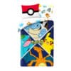 Parure de Lit Enfant Pokemon Pikachu, Dracaufeu, Tortank, Florizarre. Housse de couette et taie d'oreiller vu du dessus représentant les Pokémons Pikachu, Dracaufeu, Tortank, Florizarre
