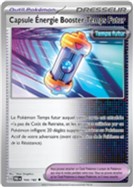 Image représentant une carte à jouer du jeu de cartes à collectionner pokémon. Elle est violette et bleue et représente une capsule. Il y a un texte en bas de la carte détaillant sa capacité dans les parties de jeu du TCG pokémon.