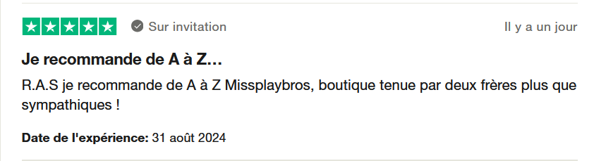 Il s'agit d'une image dans lesquelle se trouce un avis laissé par un client via trustpilot.