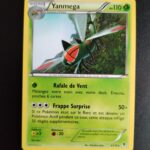 Yanmega 4/119. Carte du TCG Pokémon issue de la série Vigueur Spectrale du bloc XY (XY04, XY: Vigueur Spectrale), parue le 08/11/2014. Carte Pokémon Niveau 1 de type Plante, évolution de Yanma, Rare. Illustrateur: Mitsuhiro Arita. L'illustration représente une grosse libellule verte au yeux rouge survolant la jungle d'une île volcanique.