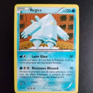 Regice 24/98. Carte du TCG Pokémon issue de la série Origines Antiques du bloc XY (XY07, XY: Origines Antiques), parue le 22/08/2015. Carte Pokémon de Base de type Eau. Rare. Illustrateur: Miki Tanaka. L'illustration représente une créature robotique bleue en forme d'iceberg.