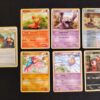 lot de 7 cartes en états variables/mauvais état. Cartes du TCG Pokémon issue de la série Indomptable du bloc HeartGold SoulSilver (HS: Indomptable), parue le 06/11/2010. Entraînement de Sage 77/90 (illustrateur: Masakazu Fukuda), Malosse 53/90 (illustrateur: Kawayoo), Baudrive 46/90 (illustrateur: Kagemaru Himeno), Tadmorv 50/90 (illustrateur: Midori Harada), Limagma 67/90 -illustrateur: Yuka Morii), Scorplane 49/90 (illustrateur: Naoki Saito), Rattatac reverse 34/90 (illustrateur: Sachiko Adachi). Les cartes sont présentées du côté recto, alignées sur 2 rangées.