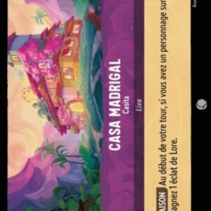 CASA MADRIGAL Casita 67/204. Carte du jeu de cartes à collectionner Disney Lorcana issue du Chapitre 4 Le Retour D'Ursula (URR), paru le 31/05/2024. Carte Lieu, Améthyste. Peu commune. Illustrateur: Rachel Elese L'illustration représente une grande maison de famille magique et illuminée de l'intérieur, au cœur d'un paysage montagneux et verdoyant.