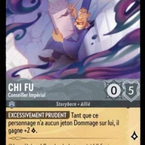 CHI FU Conseiller Impérial 177/204. Carte du jeu de cartes à collectionner Disney Lorcana issue du Chapitre 4 Le Retour D'Ursula (URR), paru le 31/05/2024. Carte Personnage, Acier. Peu commune. Illustrateur: Gaku Kumatori. L'illustration représente un scribe asiatique habillé de violet et vue en contreplongée vue de haut.