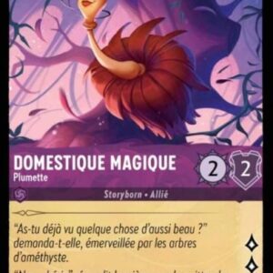 DOMESTIQUE MAGIQUE Plumette 50/204. Carte du jeu de cartes à collectionner Disney Lorcana issue du Chapitre 4 Le Retour D'Ursula (URR), paru le 31/05/2024. Carte Personnage, Améthyste. Peu commune. Illustrateur: Natalia Trykowska. L'illustration représente une créature en forme de plumeau avec une tête au bout du manche.