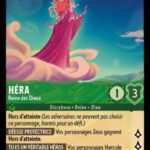 HERA Reine des Dieux 76/204. Carte du jeu de cartes à collectionner Disney Lorcana issue du Chapitre 4 Le Retour D'Ursula (URR), paru le 31/05/2024. Carte Personnage, Emeraude. Rare. Illustrateur: Raquel Villanueva. L'illustration représente une déesse debout sur un nuage rose et vêtue d'une grande robe rose.