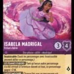 ISABELLA MADRIGAL Enfant chérie 45/204. Carte du jeu de cartes à collectionner Disney Lorcana issue du Chapitre 4 Le Retour D'Ursula (URR), paru le 31/05/2024. Carte Personnage, Améthyste. Rare. Illustrateur: Otto Paredes. L'illustration représente une jeune fille brune qui se tient en suspension avec une liane autour du bars droit, au-dessus d'un tourbillon rose du plus bel effet.