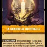 LA CHANDELLE DU MIRACLE 31/204. Carte du jeu de cartes à collectionner Disney Lorcana issue du Chapitre 4 Le Retour D'Ursula (URR), paru le 31/05/2024. Carte Objet, Ambre. Rare. Illustrateur: Kuya Jaypi. L'illustration représente une bougie blanche allumée dans une boulle en verre un peu comme les boules à neige.