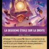 LA DEUXIEME ETOILE SUR LA DROITE 61/204. Carte du jeu de cartes à collectionner Disney Lorcana issue du Chapitre 4 Le Retour D'Ursula (URR), paru le 31/05/2024. Carte Action Chanson, Améthyste. Rare. Illustrateur: Natalia Trykowska. L'illustration représente 3 enfants en tenue de nuit en train de voler autour d'un bâtiment magique illuminé de l'intérieur. Plus loin on distingue le personnage Peter Pan qui leur indique le chemin aérien à suivre.