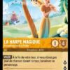 LA HARPE MAGIQUE Enchanteresse de la Vallée 11/204. Carte du jeu de cartes à collectionner Disney Lorcana issue du Chapitre 4 Le Retour D'Ursula (URR), paru le 31/05/2024. Carte Personnage, Ambre. Rare. Illustrateur: Andrea Parisi. L'illustration représente une créature humanoïde et féminine blonde avec une harpe greffée dans le dos dans un paysage verdoyant.