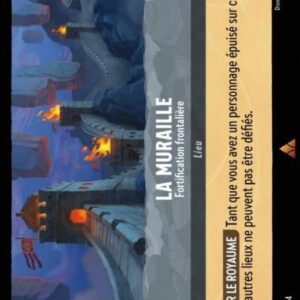 LA MURAILLE Fortification frontalière 203/204. Carte du jeu de cartes à collectionner Disney Lorcana issue du Chapitre 4 Le Retour D'Ursula (URR), paru le 31/05/2024. Carte Lieu, Acier. Rare. Illustrateur: Jimmy Lo. L'illustration représente un paysage nocturne semblable à une portion médiévale de la grande muraille de Chine.