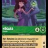 MEGARA Libérée 80/204. Carte du jeu de cartes à collectionner Disney Lorcana issue du Chapitre 4 Le Retour D'Ursula (URR), paru le 31/05/2024. Carte Personnage, Emeraude. Peu commune. Illustrateur: Ye Yang / Raquel Villanueva. L'illustration représente la déesse féminine Mégara en toge violette dans un jardin et dos à une statue. Elle tente la main gauche paume ouverte et un papillon luminescent volette au-dessus de celle-ci.