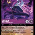URSULA Reine-Sorcière des mers 58/204. Carte du jeu de cartes à collectionner Disney Lorcana issue du Chapitre 4 Le Retour d'Ursula (URR), paru le 31/05/2024. Carte Personnage, Améthyste. Légendaire. Illustrateur: LadyShalirin. L'illustration représente une femme d'âge mûr avec un corps de pieuvre.