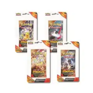 Artset ev08 Blisters Pokémon étincelles déferlantes. Il s'agit d'une offre avec 4 pochettes cartons plastifiées transparentes sur le devant. Cet item du TCG Pokémon contient 4 boosters de la nouvelles extension EV8 Etincelles Déferlantes. L'offre contient quatre blisters aux illustrations différentes. Les paquets de cartes sont oranges, bleus et rouges. Il y a écrit "Pokémon cartes à jouer et à collectionner" "Etincelles Déferlantes" "10 cartes supplémentaires"