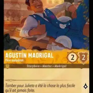 AGUSTIN MADRIGAL Père maladroit 1/204 - Carte du jeu de cartes à collectionner Disney Lorcana issue du Chapitre 4 Le Retour D'Ursula (URR), paru le 31/05/2024. Carte Personnage, Ambre. Commune. Illustrateur: Eri Welli. L'illustration représente un homme en costume, allongée sur le carrelage d'une cuisine avec de la vaisselle brisée autour de lui.
