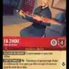 FA ZHOU Père de Mulan 105/204 - Carte du jeu de cartes à collectionner Disney Lorcana issue du Chapitre 4 Le Retour D'Ursula (URR), paru le 31/05/2024. Carte Personnage, Rubis. Commune. Illustrateur: Carmine Pucci. L'illustration représente un homme asiatique en kimono bleu-gris agenouillé et tenant une épée de feu dans les mains, dans un dojo.