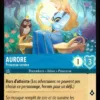 AURORE Princesse Sereine 141/204 (FOIL) - Carte du jeu de cartes à collectionner Disney Lorcana issue du Chapitre 4 Le Retour D'Ursula (URR), paru le 31/05/2024. Carte Personnage, Saphir. Commune, HOLO. Illustrateur: Koni. L'illustration représente une jeune femme de type caucasien aux longs cheveux blonds, assiste sur un banc et en train de jouer de la harpe avec un hibou perché sur l'accoudoir et des papillons qui volètent autour de sa tête.