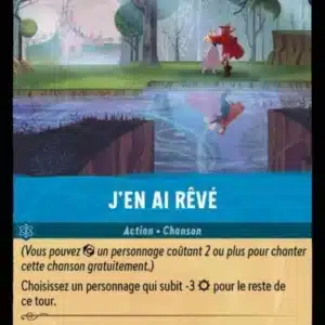 J'EN AI REVE 164/204 - Carte du jeu de cartes à collectionner Disney Lorcana issue du Chapitre 4 Le Retour D'Ursula (URR), paru le 31/05/2024. Carte Action Chanson, Saphir. Commune. Illustrateur: Rachel Elese. L'illustration représente un princesse et un prince de contes des fées, qui dansent au bord d'un lac avec un château et son parc en arrière-plan.