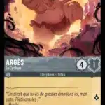 ARGES Le Cyclope 173/204 - Carte du jeu de cartes à collectionner Disney Lorcana issue du Chapitre 4 Le Retour D'Ursula (URR), paru le 31/05/2024. Carte Personnage, Acier. Commune. Illustrateur: Alice Pisoni. L'illustration représente un cyclope obèse de type caucasien en train de détruire une ville de la Grèce antique.