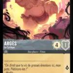 ARGES Le Cyclope 173/204 (FOIL) - Carte du jeu de cartes à collectionner Disney Lorcana issue du Chapitre 4 Le Retour D'Ursula (URR), paru le 31/05/2024. Carte Personnage, Acier. Commune, HOLO. Illustrateur: Alice Pisoni. L'illustration représente un cyclope obèse de type caucasien en train de détruire une ville de la Grèce antique.