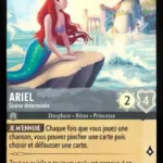 ARIEL Sirène déterminée 174/204 (FOIL) - Carte du jeu de cartes à collectionner Disney Lorcana issue du Chapitre 4 Le Retour D'Ursula (URR), paru le 31/05/2024. Carte Personnage, Acier. Commune, HOLO. Illustrateur: Dylan Bonner. L'illustration représente Ariel, jeune sirène rousse de type féminin et à la peau caucasienne. Elle est allongée sur un rocher émergé et contemple une ville portuaire.