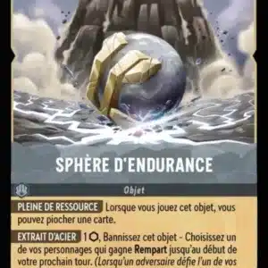 SPHERE D'ENDURANCE 200/204 - Carte du jeu de cartes à collectionner Disney Lorcana issue du Chapitre 4 Le Retour D'Ursula (URR), paru le 31/05/2024. Carte Objet, Acier. Commune. Illustrateur: Mariana Moreno. L'illustration représente une grosse boule qui émerge des eaux