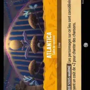ATLANTICA Salle de concert 33/204 - Carte du jeu de cartes à collectionner Disney Lorcana issue du Chapitre 4 Le Retour D'Ursula (URR), paru le 31/05/2024. Carte Lieu, Ambre. Commune. Illustrateur: Alex Shin. L'illustration représente une plante avec des bulbes jaunes sous la mer.