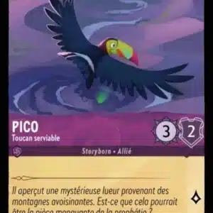 PICO Toucan serviable 55/204 - Carte du jeu de cartes à collectionner Disney Lorcana issue du Chapitre 4 Le Retour D'Ursula (URR), paru le 31/05/2024. Carte Personnage, Améthyste. Commune. Illustrateur: Hadjie Joos. L'illustration représente un toucan, oiseau au gros bec multicolore.