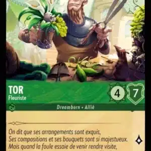 TOR Fleuriste 91/204 - Carte du jeu de cartes à collectionner Disney Lorcana issue du Chapitre 4 Le Retour D'Ursula (URR), paru le 31/05/2024. Carte Personnage, Emeraude. Commune. Illustrateur: Anderson Mahanski. L'illustration représente le personnage divin nordique Tor casqué et barbu, habillé en jardinier avec un pot de fleurs et de grandes cisailles/