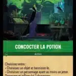 CONCOCTER LA POTION 94/204 - Carte du jeu de cartes à collectionner Disney Lorcana issue du Chapitre 4 Le Retour D'Ursula (URR), paru le 31/05/2024. Carte Action, Emeraude. Commune. Illustrateur: Elodie Mondoloni. L'illustration représente une reine sorcière portant une couronne et une robe violette tenant un récipient dans sa main d'où émane une spectre vert qui flotte au-dessus d'elle.