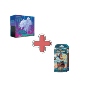 ETB EV09 (trou dans le scellage)+ Deck Lorcana chap 6. Photo de deux coffrets: une ETB Pokémon EV09 Aventures Ensemble et un deck Lorcana chapitre 6.