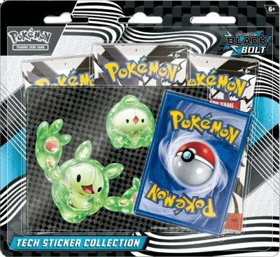 Tripack EV10.5 Foudre Noire. Il s'agit d'une pochette carton plastifiée transparente sur le devant. Cet item du TCG Pokémon contient 3 boosters de la nouvelles extension EV10.5 Foudre Noire et Flamme Blanche. En plus des trois blisters il y a une carte promo et des autocollants. Les paquets de cartes sont noirs et blancs. Il y a écrit "Pokémon cartes à jouer et à collectionner"
