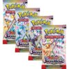 Artset boosters EV8.5 Pokémon Evolutions Prismatiques. L'image représente un lot de 4 boosters ev8.5 évolutions prismatiques, série pokémon du bloc écarlate et violet. Le lot constitue un artset soit l'ensemble des illustrations possibles des paquets de cartes de cette série mettant à l'honneur évoli et ses evolitions. Ils sont rose,s violets, bleus, oranges et rouges.