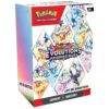 Bundle EV8.5 Pokémon Evolutions Prismatiques. Image d'un coffret Pokémon de la série Evolutions Prismatiques du bloc écarlate et violet. Ce coffret bundle contient 6 boosters de l'extension ev8.5. Il représente le pokémon evoli et ses evolitions. Il est rose, move, blanc, bleu et noir.