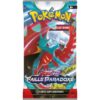 Booster EV04 Pokémon Faille Paradoxe. Booster de la série 4 du bloc écarlate et violet du JCC Pokémon TCG, pokemon faille paradoxe. Le paquet contenant 10 cartes est bleu, rouge et blanc et à l'effigie de rugi-lune.
