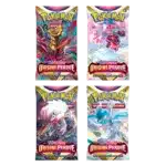Boosters Origine Perdue Pokémon EB11 - ARTSET - L'image représente un lot de 4 boosters Pokémon EB11 origine perdue, série pokémon du bloc épée et bouclier. Le lot constitue un artset soit l'ensemble des illustrations possibles des paquets de cartes de cette série mettant à l'honneur giratina. Ils sont rose,s violets, bleus, roses et rouges.