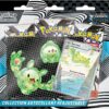 Tripack EV10.5 Symbios Pokémon Foudre Noire. Il s'agit d'une pochette carton plastifiée transparente sur le devant. Cet item du TCG Pokémon contient 3 boosters de la nouvelles extension EV10.5 foudre noire. En plus des trois blisters il y a une carte promo Symbios. Les paquets de cartes sont noires et blancs. Il y a écrit "Pokémon cartes à jouer et à collectionner"