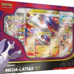 Coffret Méga-Latias ex Pokémon ME01. Coffret du jeu de cartes à jouer et à collectionner Pokémon à l'effigie du Pokémon Latias. Il contient des cartes promo, lenticulaire et 4 boosters du JCC pokemon TCG : deux de la nouvelle extension Méga Évolution du nouveau bloc Méga Evolution, 1 paquet de cartes EV06 écarlate et violet Mascarade Crépusculaire et 1 booster EV09 Aventures Ensemble.