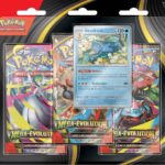 Tripack ME1 Pokémon Méga-Évolution. Coffret du tcg pokémon jcc contenant 3 boosters de la derière série méga évolution du nouveau bloc pokemon octobre 2025. Les paquets de cartes sont roses, verts, violets, oranges, rouges, jaunes, bleus. Ils rappellent ceux de l'extension XY. Les blisters sont à l'effigie de Méga-Herbizarre, Méga-Lucario, Méga-Kangourex et Méga Gardevoir. Le pack contient également une carte promotionnelle exclusive à l'effigie du monstre Pksykokwak.