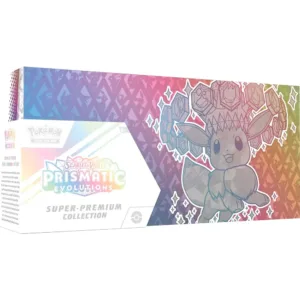SPC EV8.5 Collection Super Premium Pokémon Évolutions Prismatiques. Il s'agit du coffret super premium pokémon ev8.5 évolutions prismatiques. Le coffret est blanc et violet. Il représente le Pokémon Evoli dans sa forme téracristal.. Il y a écrit en haut à gauche de l'item "Pokémon cartes à jouer et à collectionner" "Ecarlate et Violet" "Évolutions Prismatiques" "coffret super-premium". On voit le coffret de face.