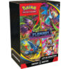 Bundle ME02 Pokémon Flammes Fantasmagoriques. Produit pour le JCC Pokémon contenant 6 boosters de la série flammes fantasmagoriques du bloc méga. Elle met à l'honneur les ultimes évolutions des Pokémon. L'illustration multicolore représente les Pokémons Dracaufeu, Ectoplasma, Locpin et Scarino dans leur mode méga évoluée.