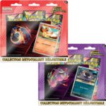 Tripack ME2.5 Pokémon Héros Transcendants. Coffret du tcg pokémon jcc contenant 3 boosters de la derière série méga évolution héros transcendants du nouveau bloc pokemon janvier 2026. Les paquets de cartes sont roses, verts, violets, oranges, rouges, jaunes, bleus. Ils rappellent ceux de l'extension XY. Les blisters sont à l'effigie de Méga-Pokémon comme ectoplasma. Le pack contient également une carte promotionnelle exclusive à l'effigie de Salamèche et de fantominus..