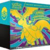 ETB ME2.5 Pokémon Héros Transcendants Méga Dracolosse. Image d'un coffret dresseur d'élite pokémon. Sur l'ETB on voit le pokémon Dracolosse et il y a écrit Pokémon cartes à jouer et à collectionner. Cette boîte contient 9 boosters de la nouvelle série Héros Transcendants du nouveau bloc Méga Évolution du TCG Pokémon. Elle contient également des jetons, des sleeves, une carte promo exclusive et d'autres items et goodies du jcc pokémon.