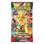 Booster ME2.5 Pokémon Héros Transcendants. Paquet de cartes Pokémon de la nouvelle série ME2.5 Héros Transcendants du bloc Méga Evolution. Sur le booster il y a écrit "10 cartes supplémentaires" et "Pokémon cartes à collectionner"