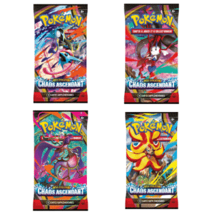 Booster Pokémon de l'extension Chaos Ascendant (ME04) en édition française. Pochette scellée contenant 10 cartes aléatoires du jeu de cartes à collectionner.