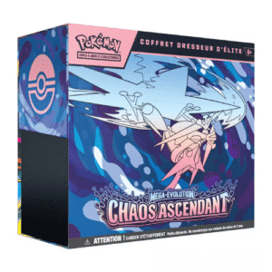 Coffret Dresseur d'Élite (ETB) Pokémon Chaos Ascendant ME04 scellé, incluant 8 boosters, protège-cartes exclusifs et accessoires de jeu.