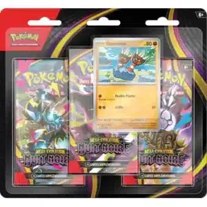 Tripack Pokémon Nuit Noire ME05 scellé comprenant 3 boosters officiels en français, une carte promotionnelle exclusive et un jeton de jeu à collectionner