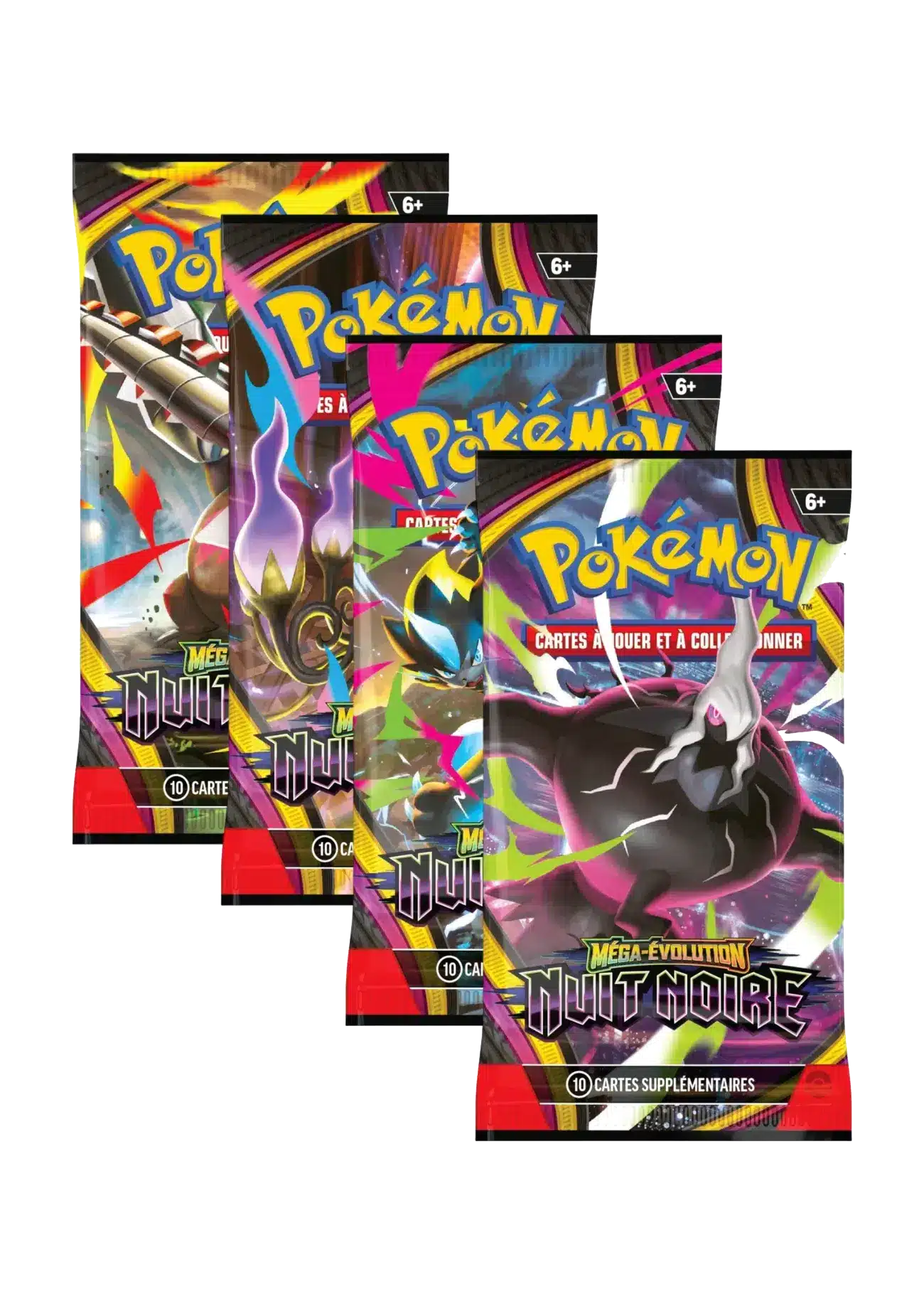 Booster Unitaire Pokémon Nuit Noire ME05 Vue de face d'un booster unitaire scellé de l'extension Pokémon Nuit Noire ME05. Le sachet aux illustrations officielles est présenté en version française neuve d'origine.