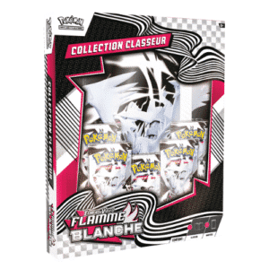 Coffret de collection classeur Pokémon Flamme Blanche EV10.5. Produit officiel scellé à l'effigie de Reshiram incluant 5 boosters de l'extension et un album de rangement 9 poches en version française.